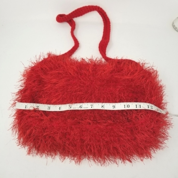 Eyelash Purse Red Crossbody Bag Crochet Flap Closure Flower Button Floral Print - Picture 6 of 9